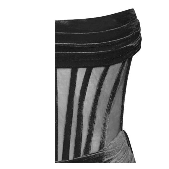 Black Corset High Slit Velvet Gown Sexy Winter Dress Women's Formal - Picture 11 of 16